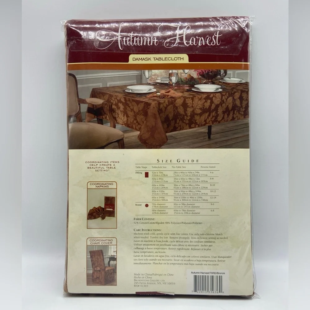 Autumn‎ Harvest Damask Tablecloth Round 70'' Seats 4-6